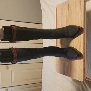 Donald J. Pliner Black and Tan Heeled Boots